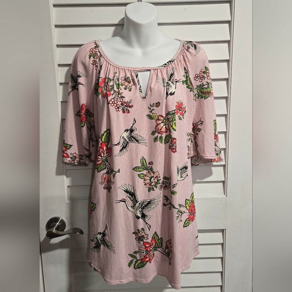 Floral Print Blouse White And Pink Stripes By Cool Melon